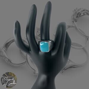 Silver Boho Ring with Blue Stone Ring - Size 10.5